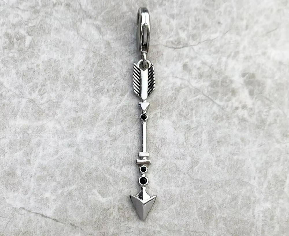 Arrow Black Onyx Pendant 925 Sterling Silver Lobster Lock