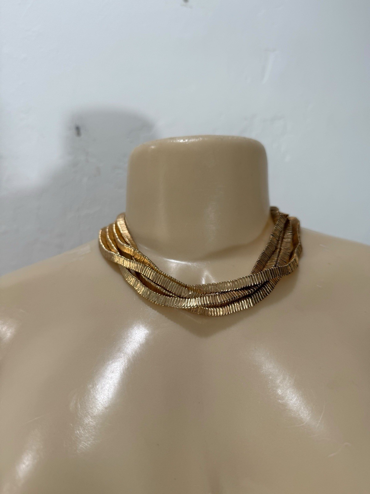 New Zara Woman Gold Multi Strand Metal Choker Necklace Chunky Statement Size M