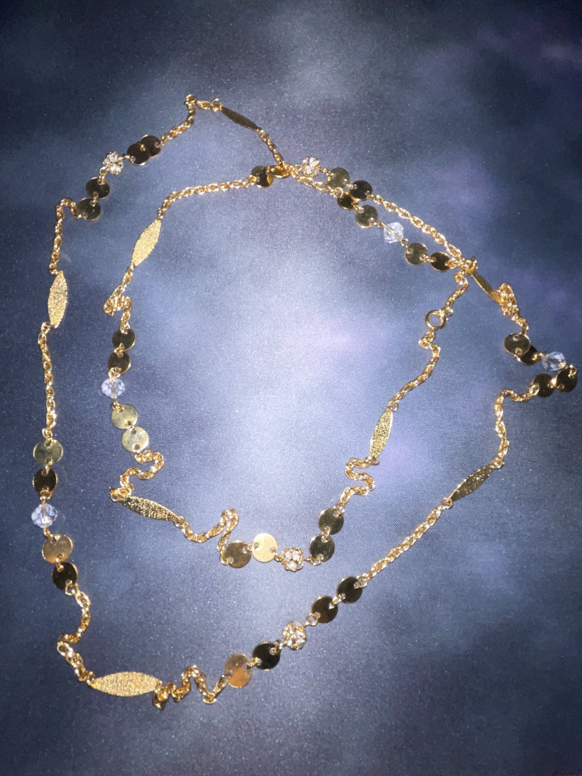 Vintage Gold Plated Multi-chain Necklace w/ Iridescent Glass Beads and Studs