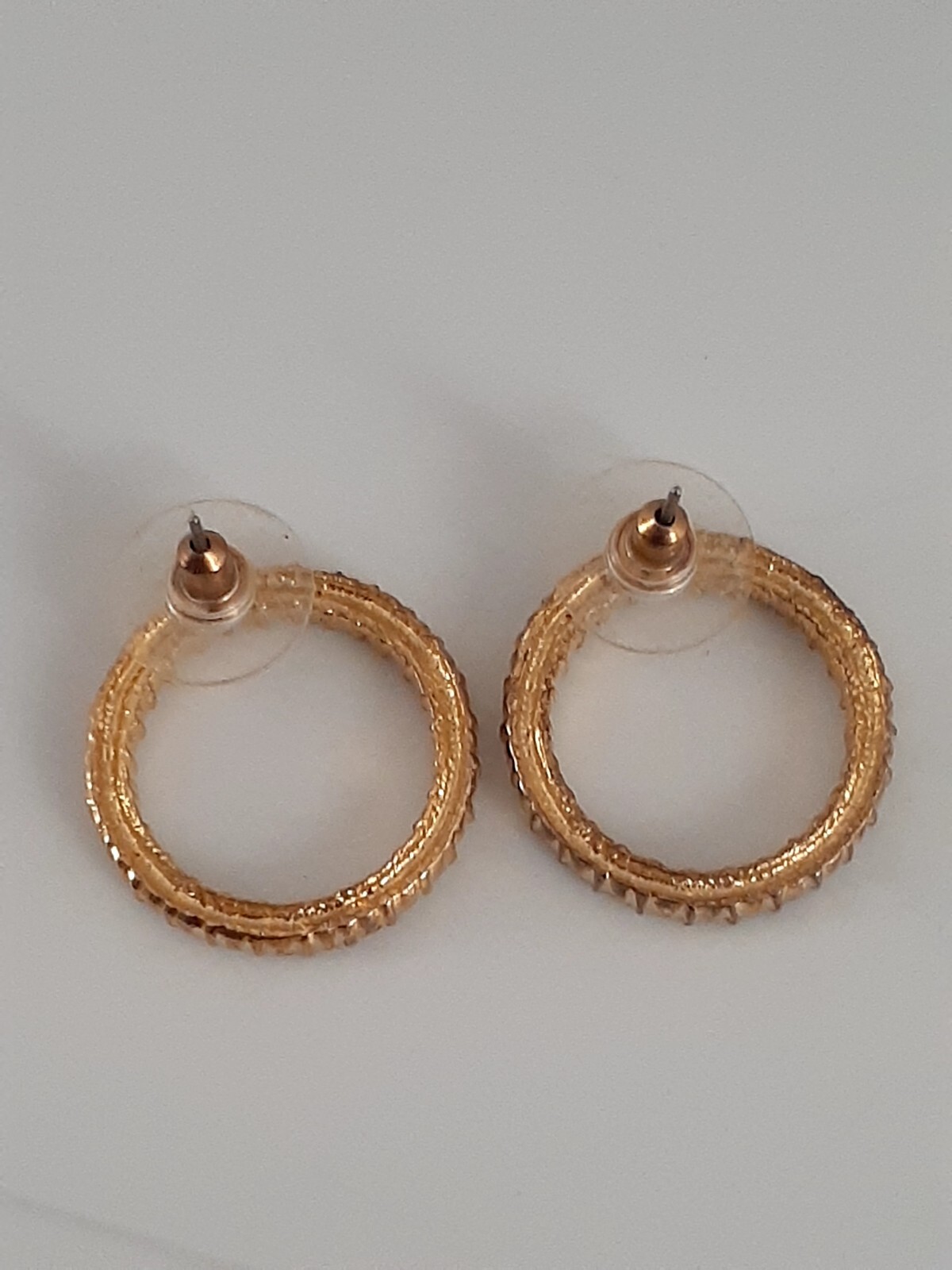 Clear Crystal Stone Round Circle Gold tone Earrings