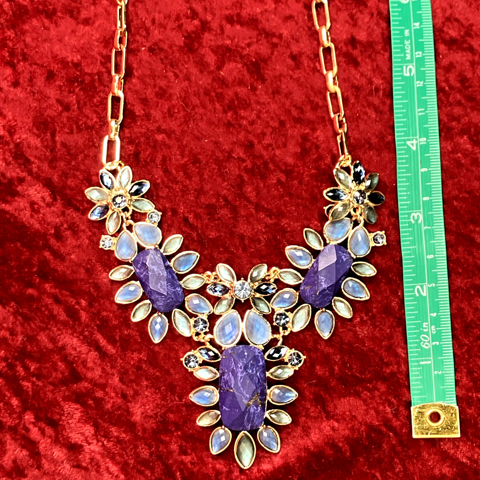 Lonna & Lilly Gold Tone Blue Stone Cluster Frontal Necklace NWT RP $78