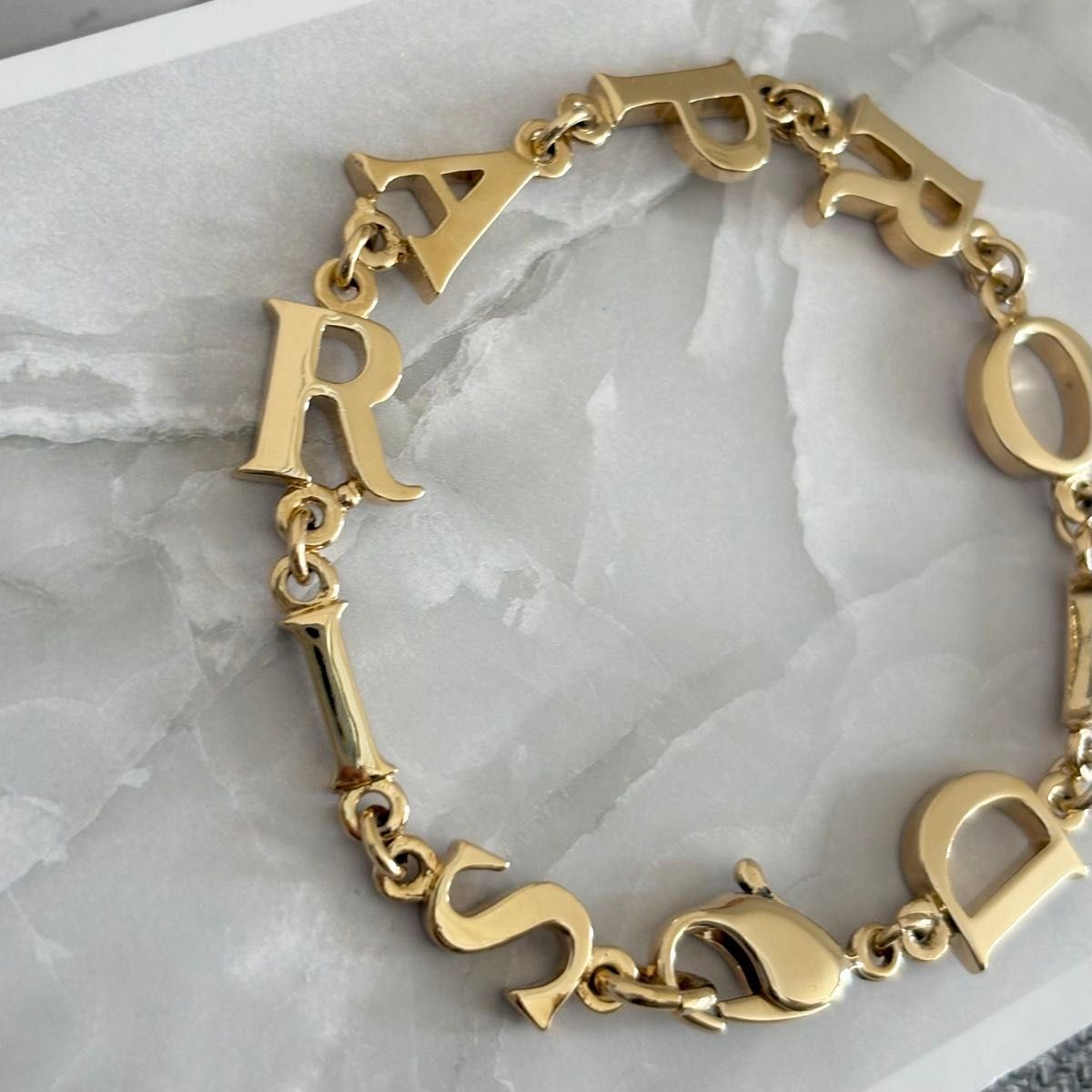 Christian Dior Paris Logo Chain Bracelet Gold Tone 19.5cm Accessory w/Box