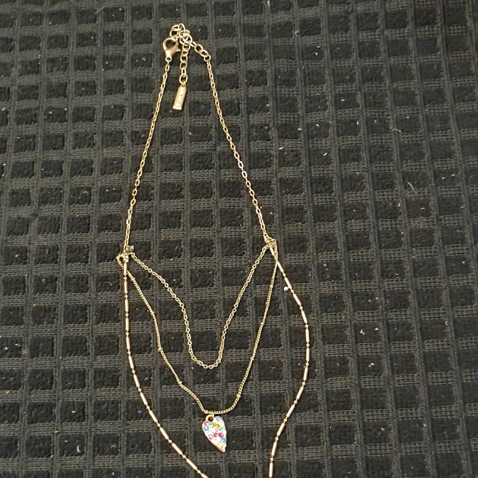 Sugarfix Gold Tone Layered Cable Chain Multicolor Glass Heart Charm Necklace