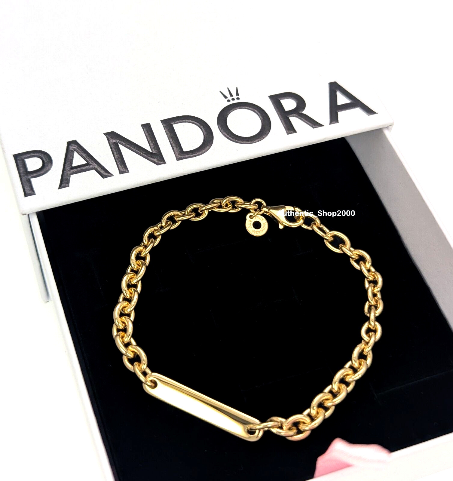 New 100% Authentic PANDORA 14K Gold Plate Engravable Bar Link Bracelet 569523C00