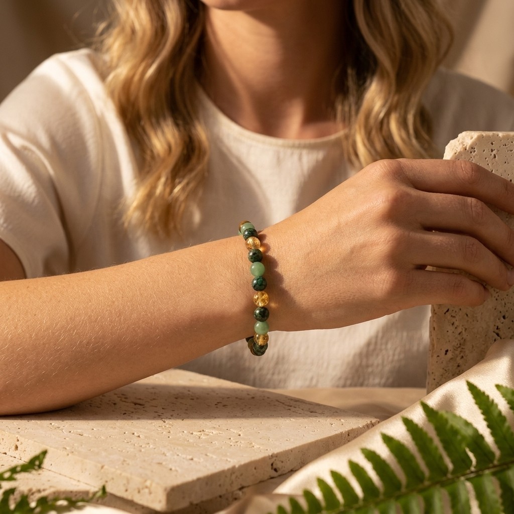 Triple Prosperity 4mm Bracelet Green Aventurine African Turquoise Yellow Quartz