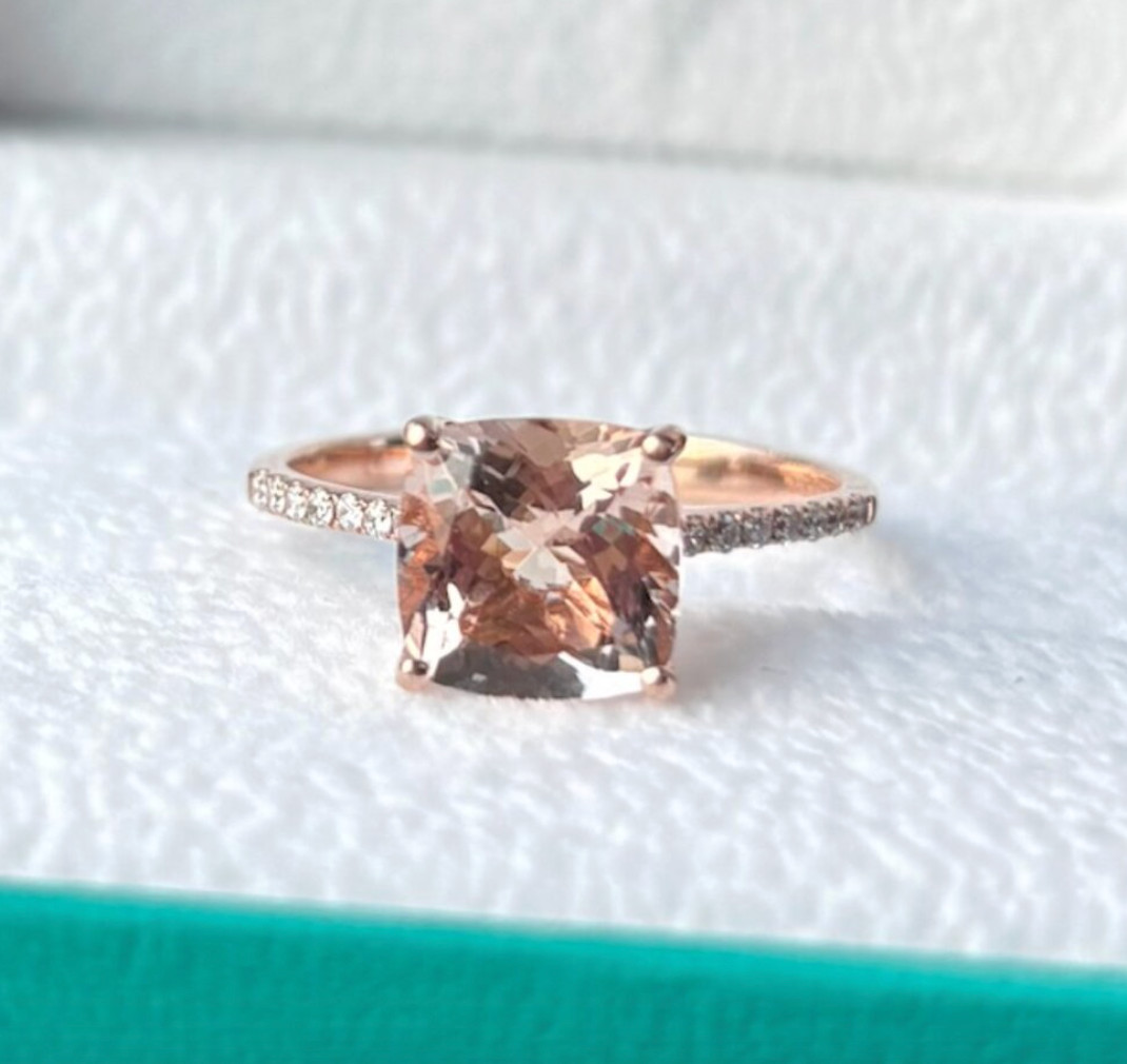 EFFY Genuine Morganite on 14k Rose Gold Cocktail Ring with 1/7 CT T.W Diamonds