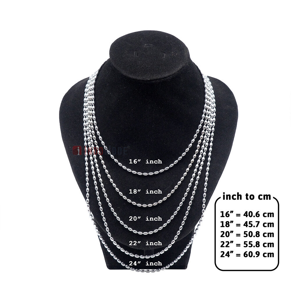 St. Silver Charleston Rice Bead Necklace Chain 3×4.5mm Beads 300ga Lobster Clasp