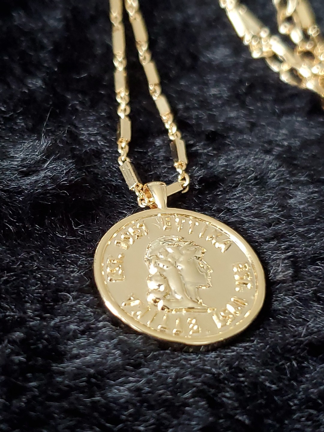 Gold Etttika 1957 Coin Necklace Pendant Adjustable Length Clasp Gold Tone Chain