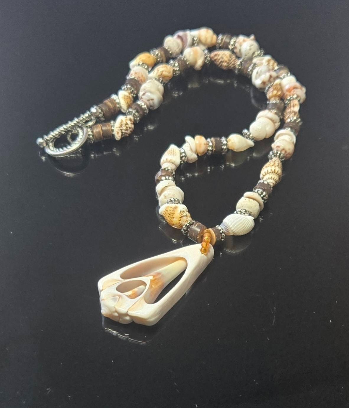 Handmade Beaded Shell Pendant Necklace Set Beach Boho Coastal Jewelry Lot 6 pc