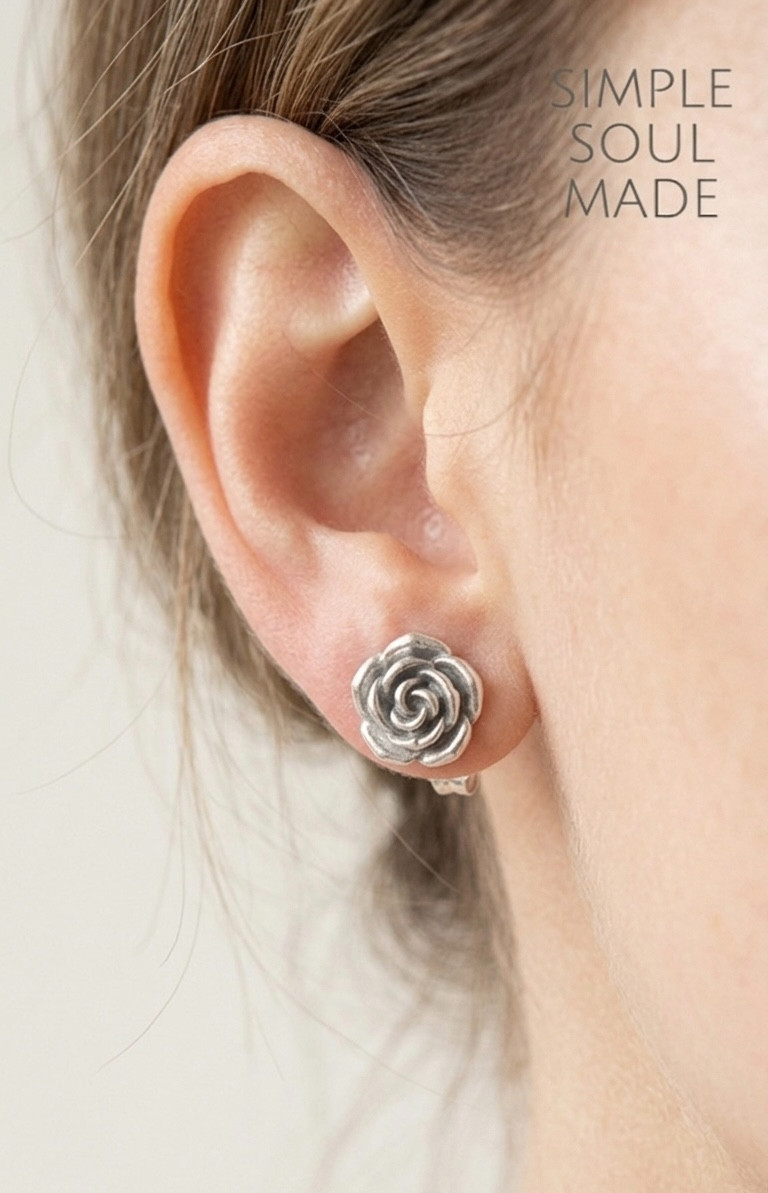 Rose Stud Earrings 925 Pure Silver Flower Earrings Jewelry Best Friend Gift