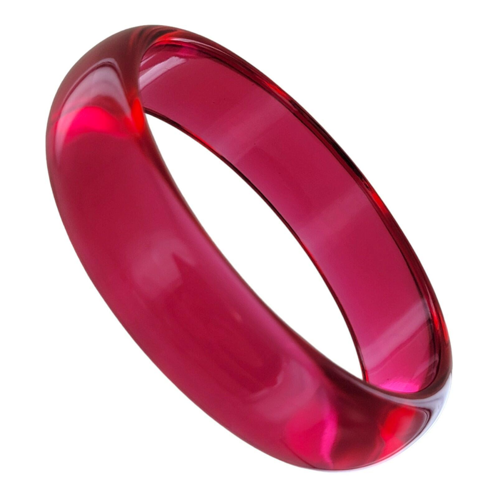 Clear Pink Translucent Acrylic Domed Round Bangle Bracelet Ladies Standard Size
