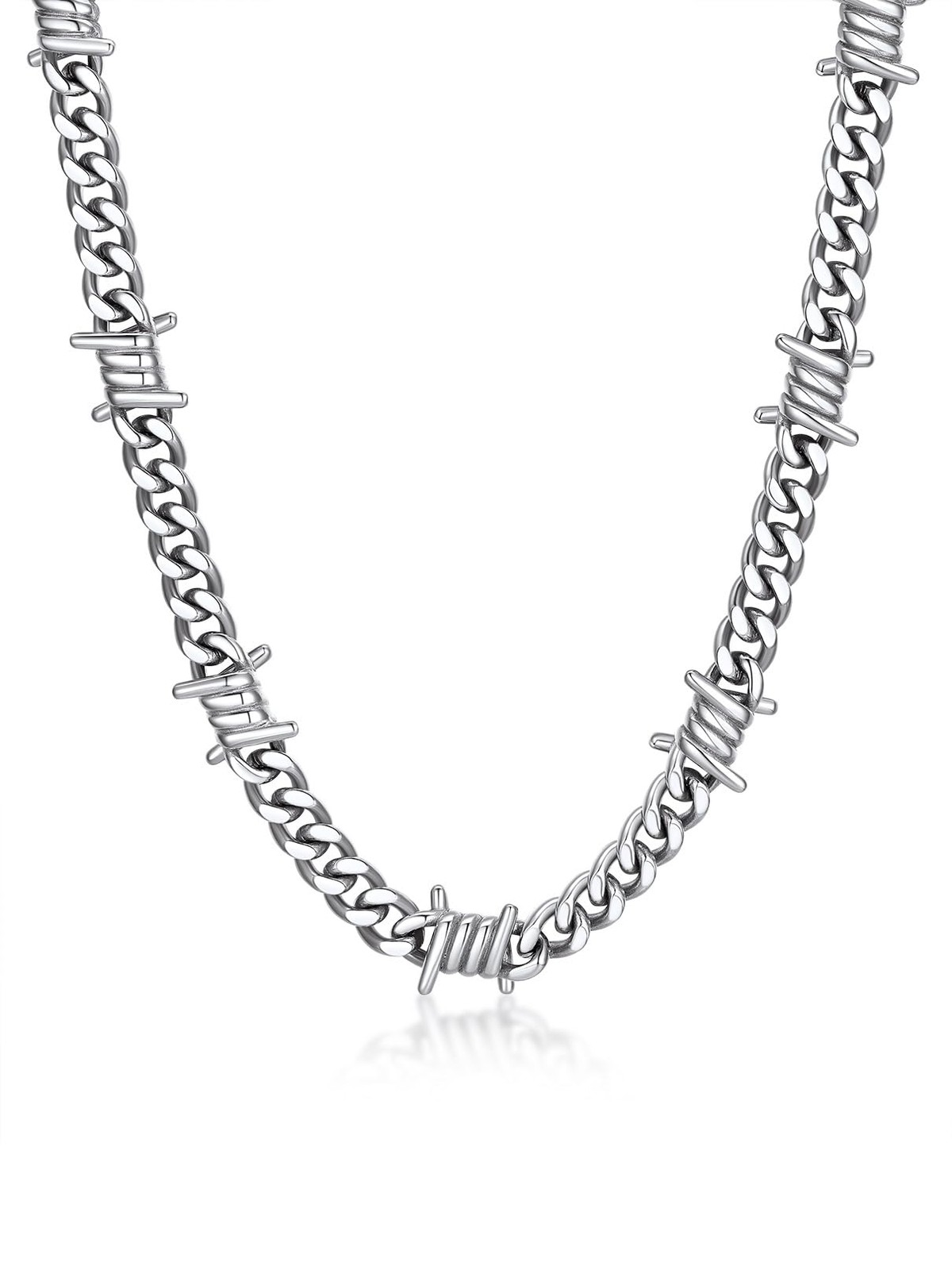 Punk Style Barbed Wire Choker Chain Necklace for Women Men 7MM Stainless Stee…