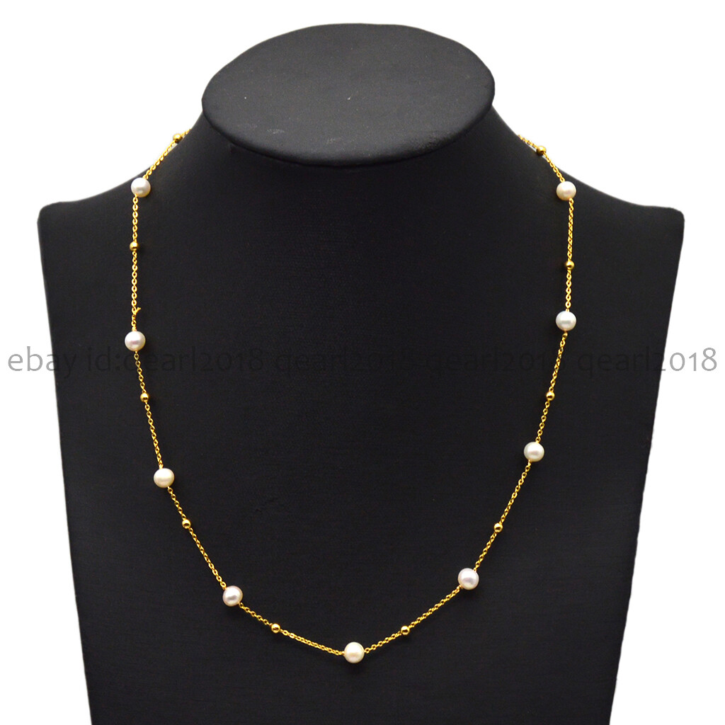 Real Natural 6-7mm White Freshwater Baroque Pearl Chain Necklace 20/32”