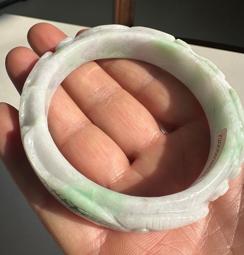 Certified Natural Grade A White Green Burmese Jade jadeite bracelet bangle 61MM