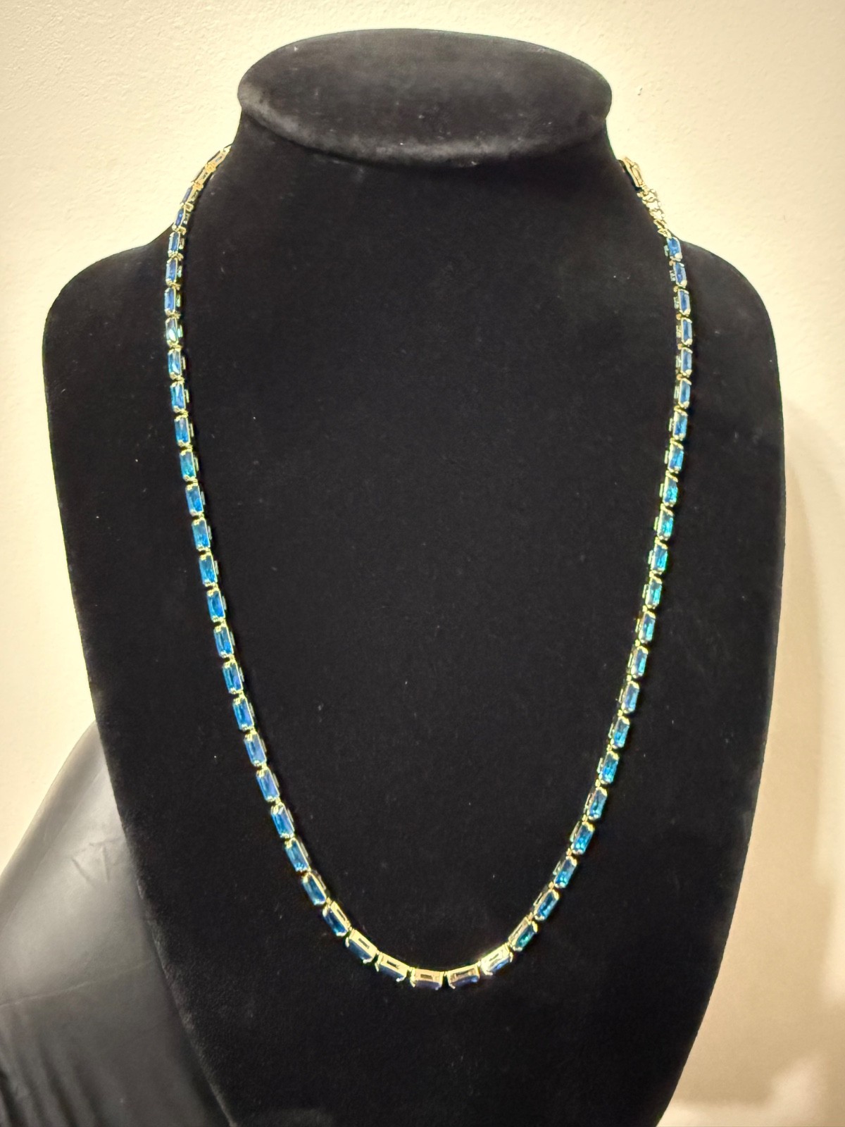 blue zirconia gemstone necklace gold filled 16-18 inch adjustable 2.5mm