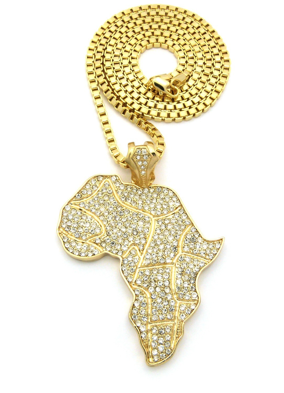 NEW AFRICA MAP PENDANT &4mm/36″ BOX CHAIN HIP HOP NECKLACE – XP550BX