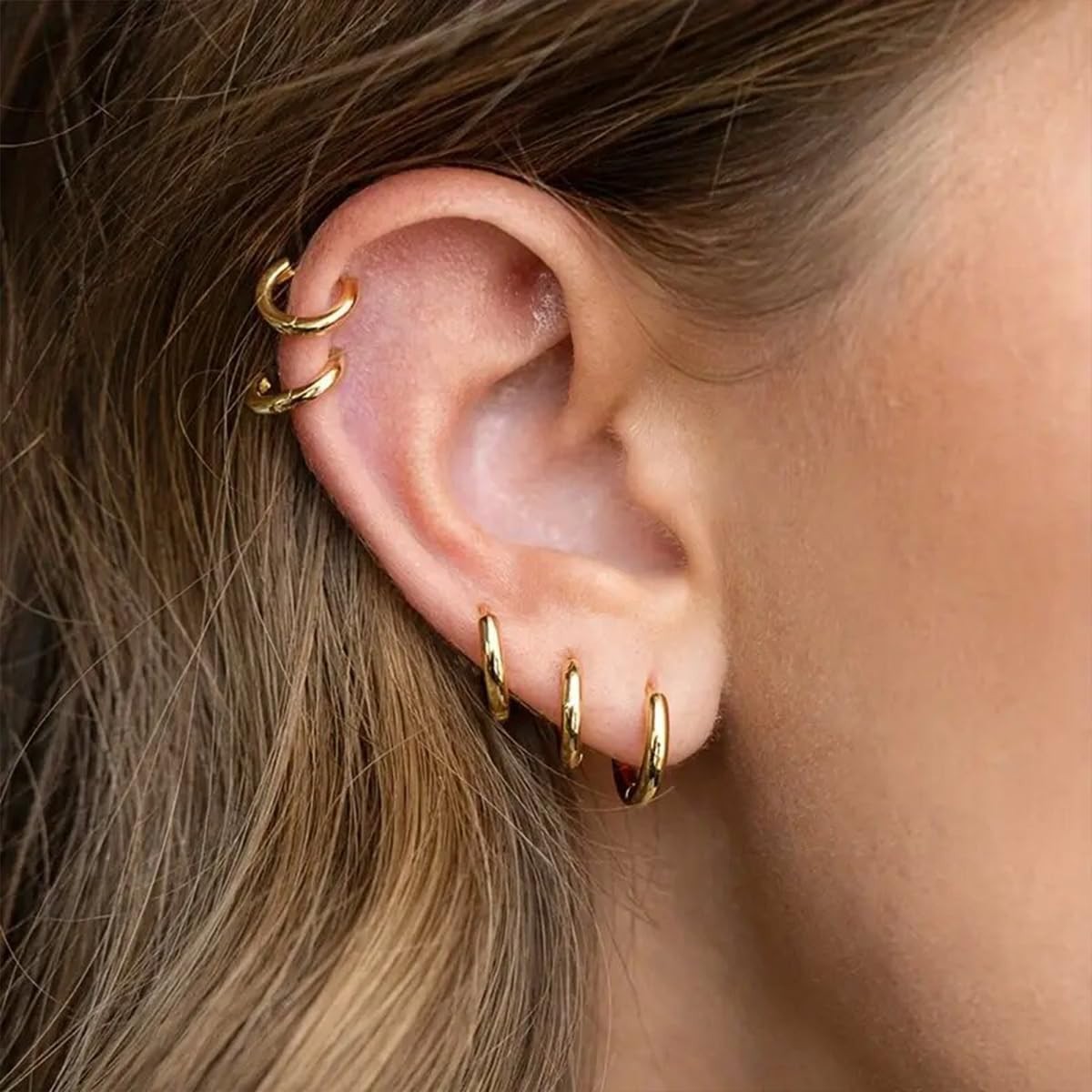 1 Pair 6mm Small Hoop Earrings for Women, Dainty 14K Gold Plated Huggie Hoop Ear