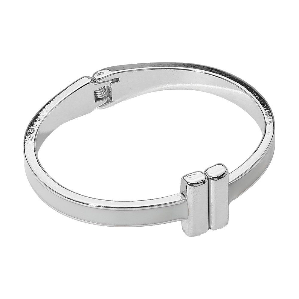 2PCS Gold Silver White Enamel Hinged Bangle Bracelet Cuff Stackable Women