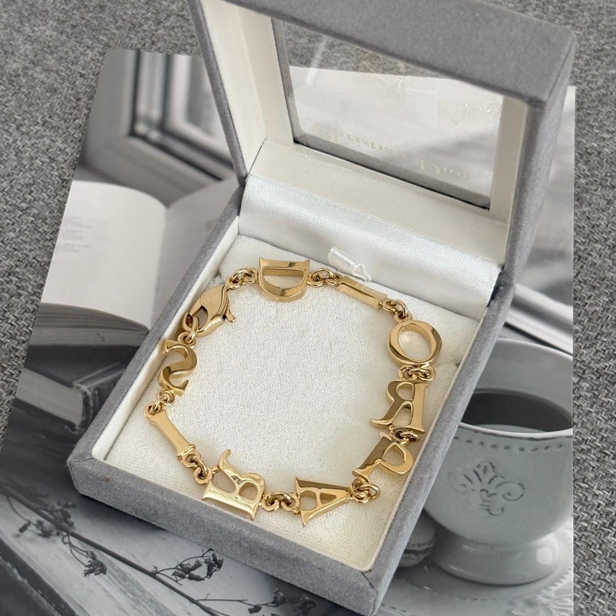 Christian Dior Paris Logo Chain Bracelet Gold Tone 19.5cm Accessory w/Box