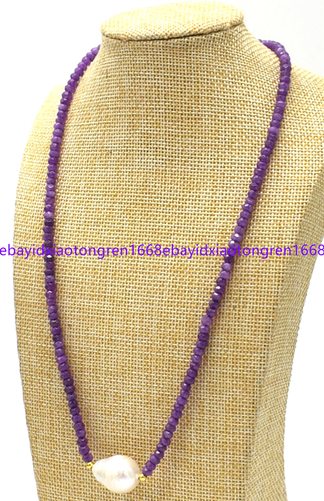 2x4mm Natural Purple Jade Rondelle Beads &White Baroque Pearl Necklace 18-28Inch