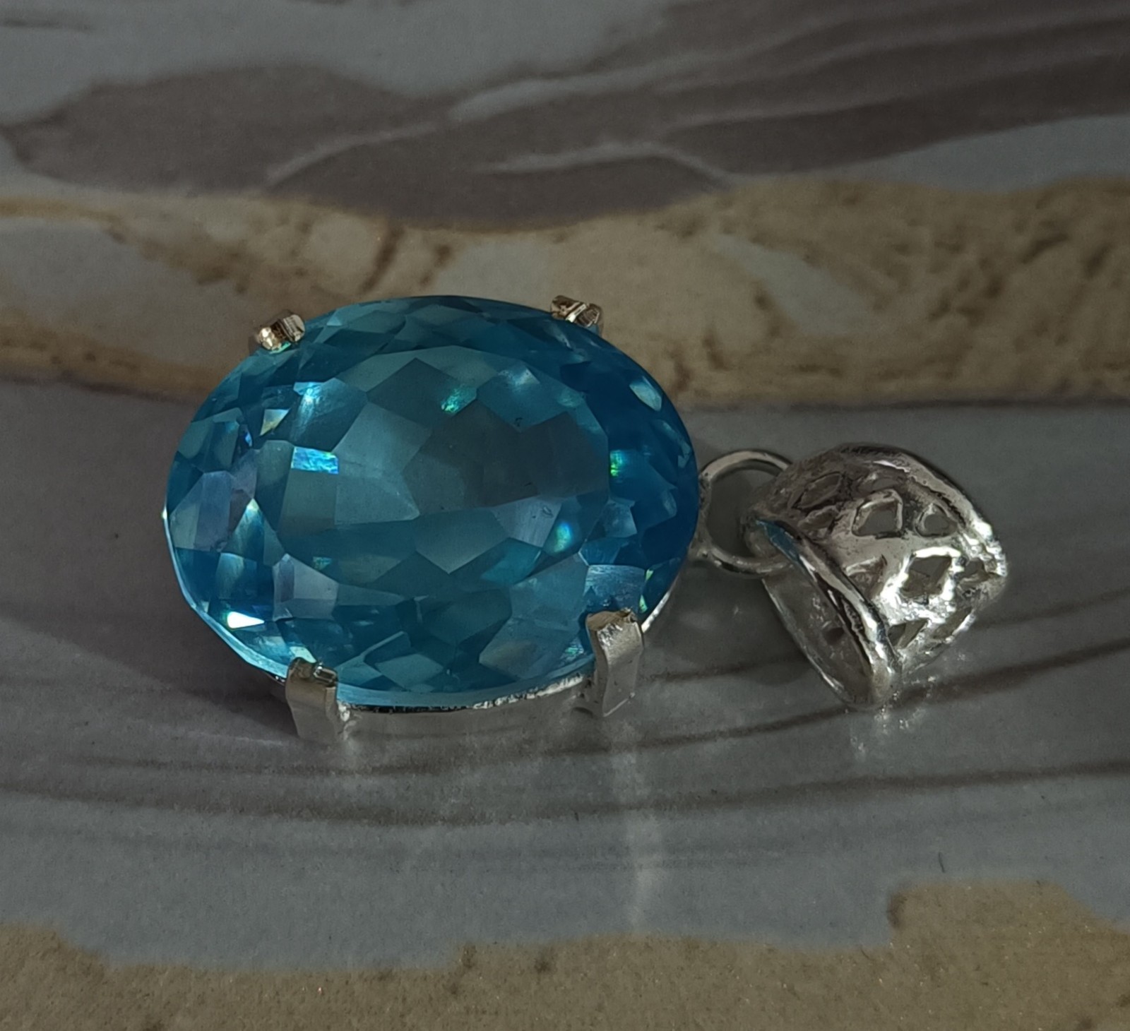 63.65 Ct Elegant Ocean Blue Zircon Pendant Sterling Silver Statement Jewelry