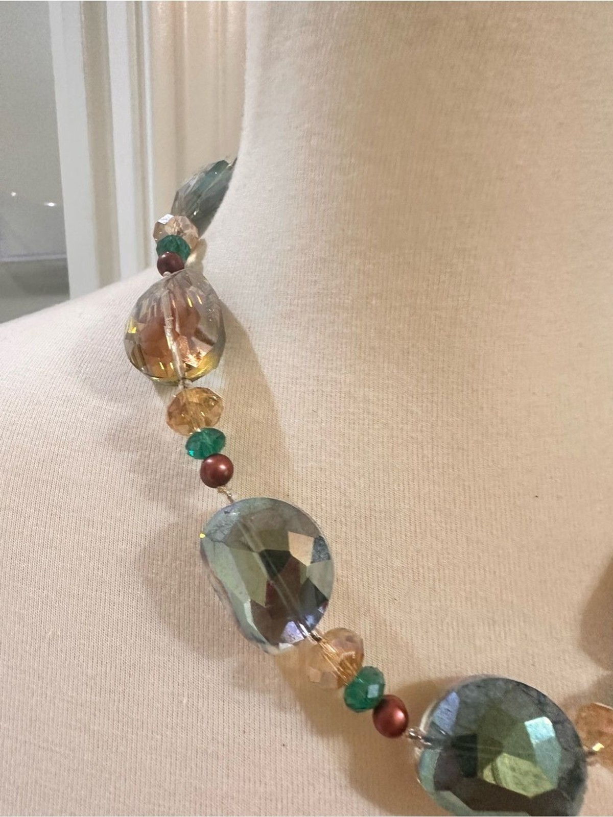 Source Unknown Multicolor Faceted Bead Necklace in Teal, Amber & Purple