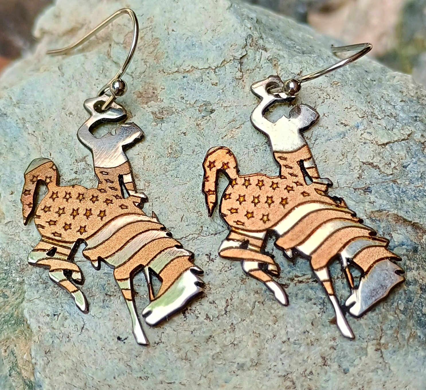 Custom Designed Western Cowboy Dangle Earrings Nickel Silver Laser Engraved