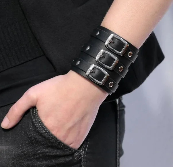 New Vintage Leather Bracelet Adjustable Gothic Punk Cuff for Men Jewelry