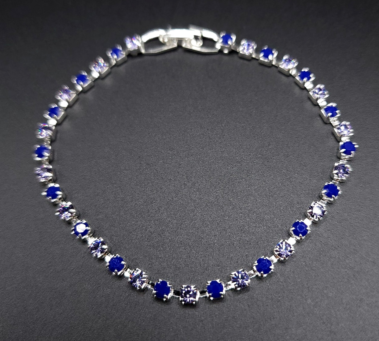 Silver Tone Tennis Bracelet Made With Swarovski Crystal Elements Blue Lavender
