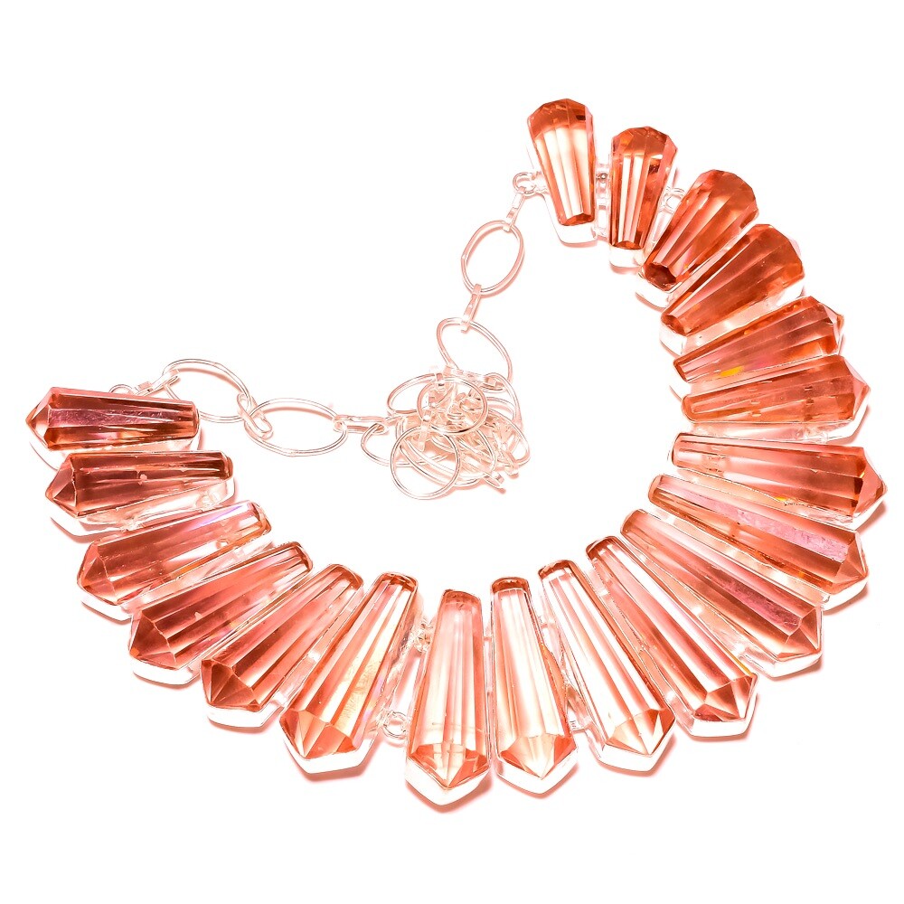 Morganite Pencil Shape Gemstone 925 Sterling Silver Antique Jewelry Necklace 18″