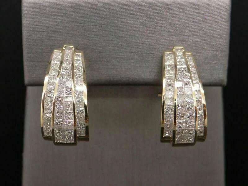 14K Yellow Gold Plated 3Ct Princess Lab-Created Hoop/Huggie Omega Back Earrings