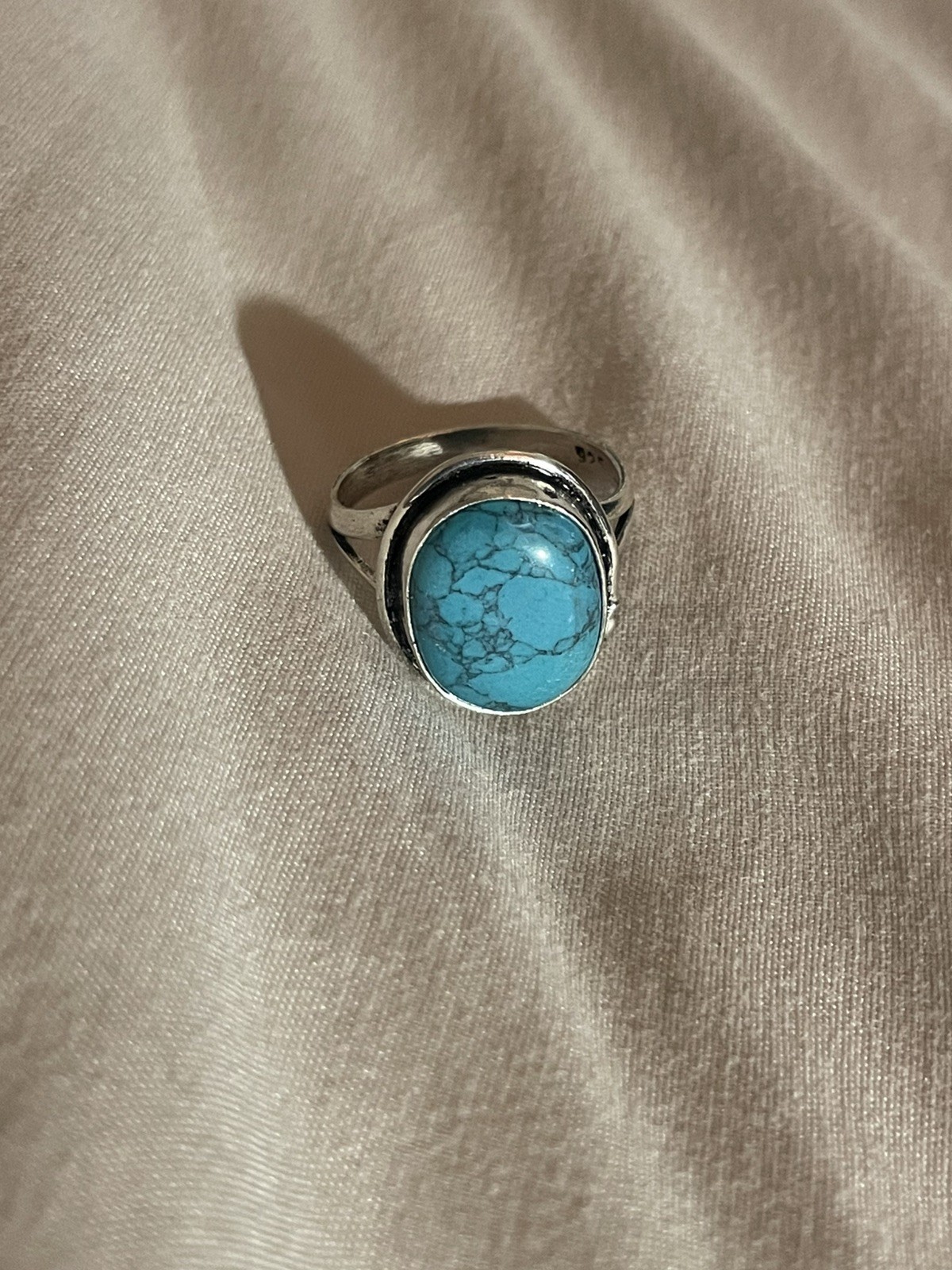 Natural Turquoise Ring Oval Gemstone 925 Sterling Size 8