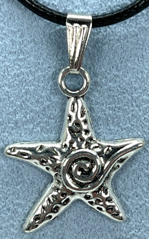 Necklace Silver Tone Starfish Hanging on a Black Cord 18″ + 2″