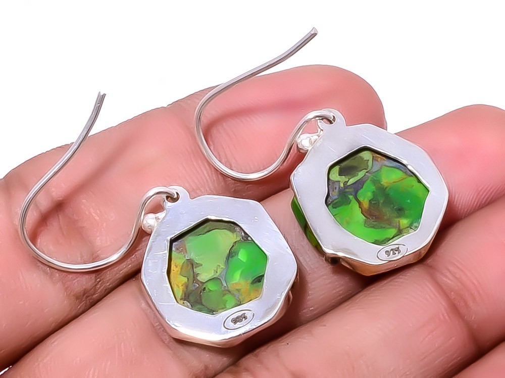 Copper Green Turquoise – Arizona Gemstone 925 Sterling Silver Earring 1.17″ A370