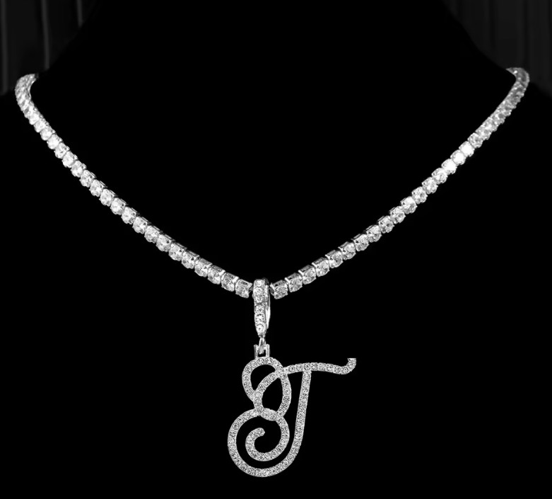 Luxury Iced Out Letter “J” Pendant Necklace – Sparkling Tennis Chain for Her