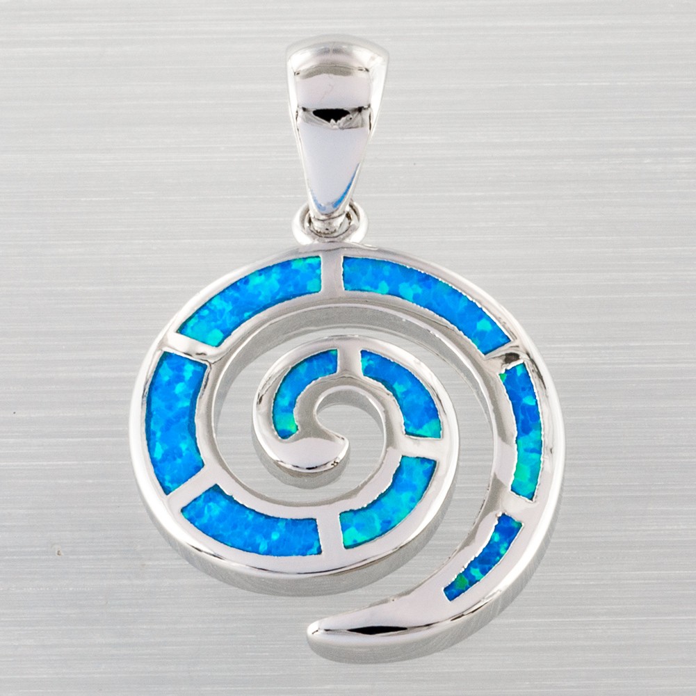 Spiral Shape Ocean Blue Fire Opal Silver Jewelry Necklace Pendant