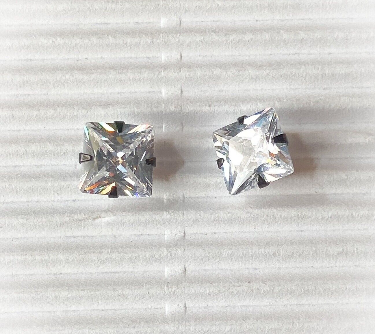 PAIR Square CZ Gem Black Ion Plated Stud Earrings 316L Surgical Steel Jewelry