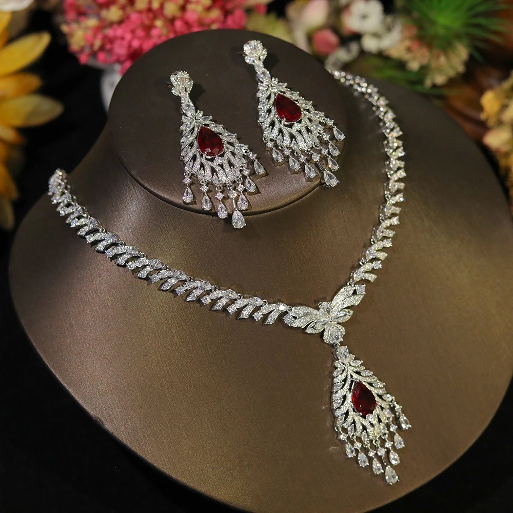 Premium Bridal wedding Jewelry Sets Necklace Engagement Party Earrings Silver
