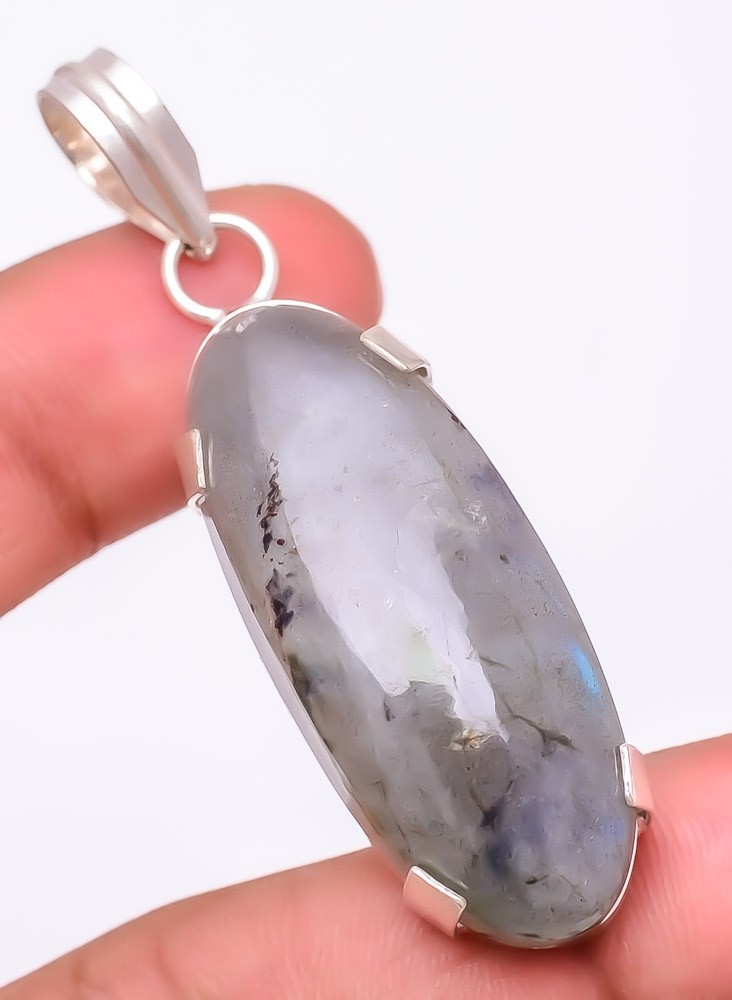Natural Labradorite Gemstone 925 Silver Plated Jewelry Pendant 2.2″ M1441