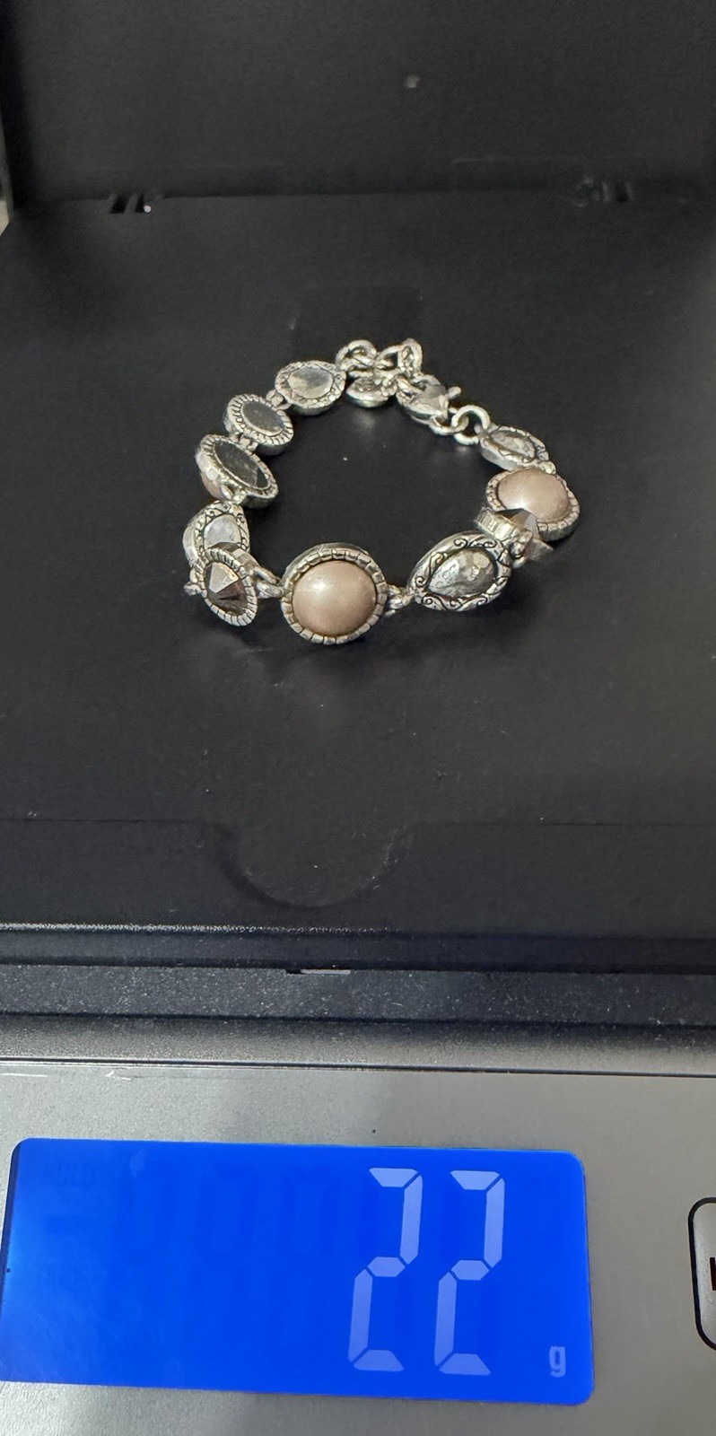Brighton Romantic Retired Pearl Swarovski Crystal Link Bracelet Vintage Sz 7.5