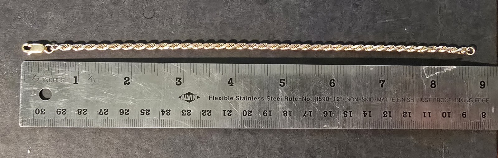 14K Solid Gold Rope Chain Bracelet 8.5″ 9.4g Lobster Clasp