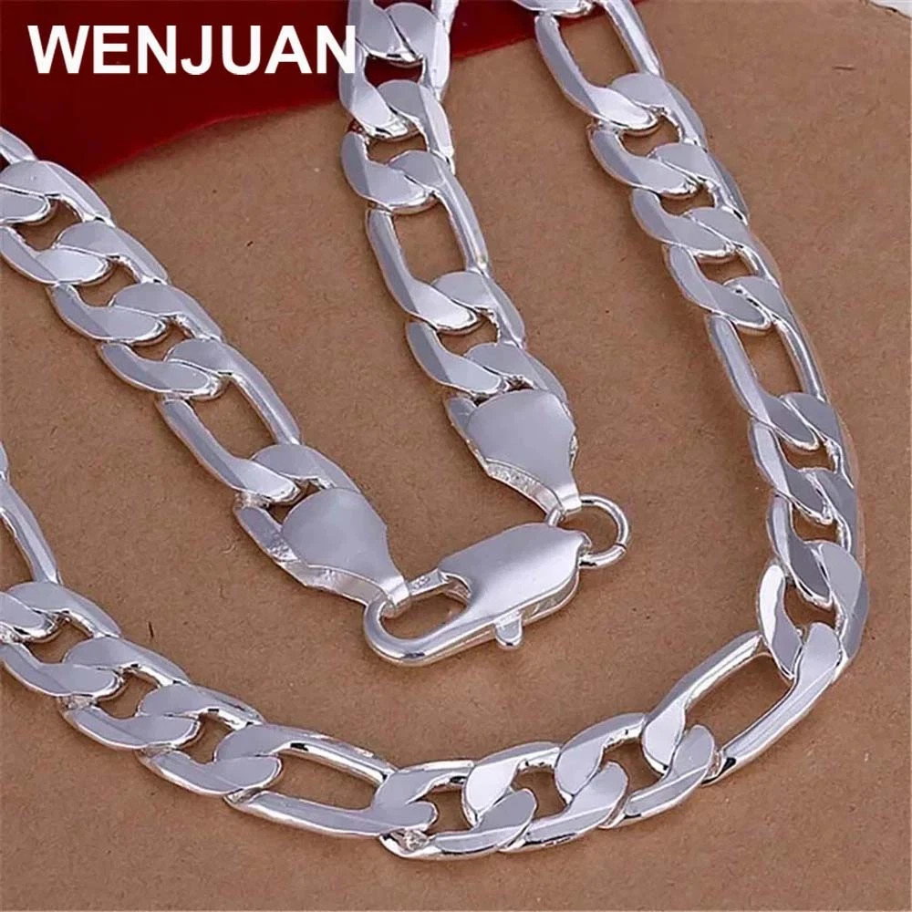 925 Sterling Silver Classic 12MM Cuban Chain Necklace Men Charm Fashion Jewelry