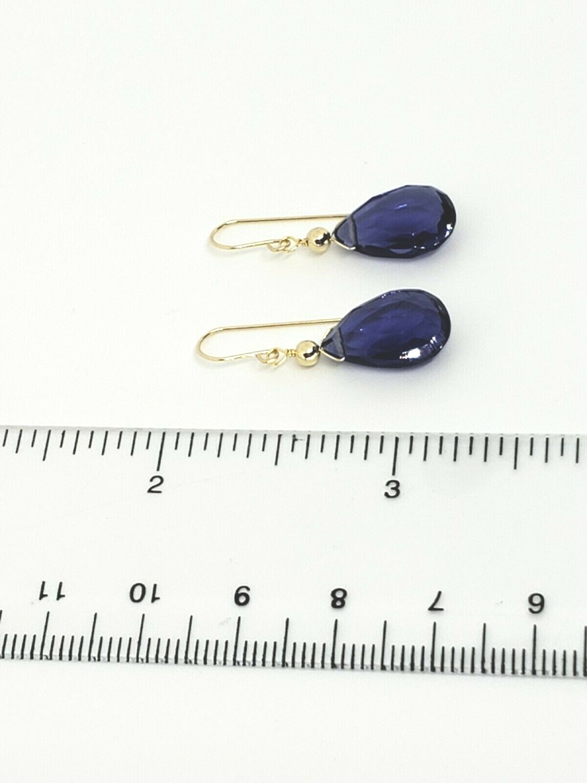 14k Yellow Gold Tanzanite Faceted Pear Briolette Drop Dangle Earrings