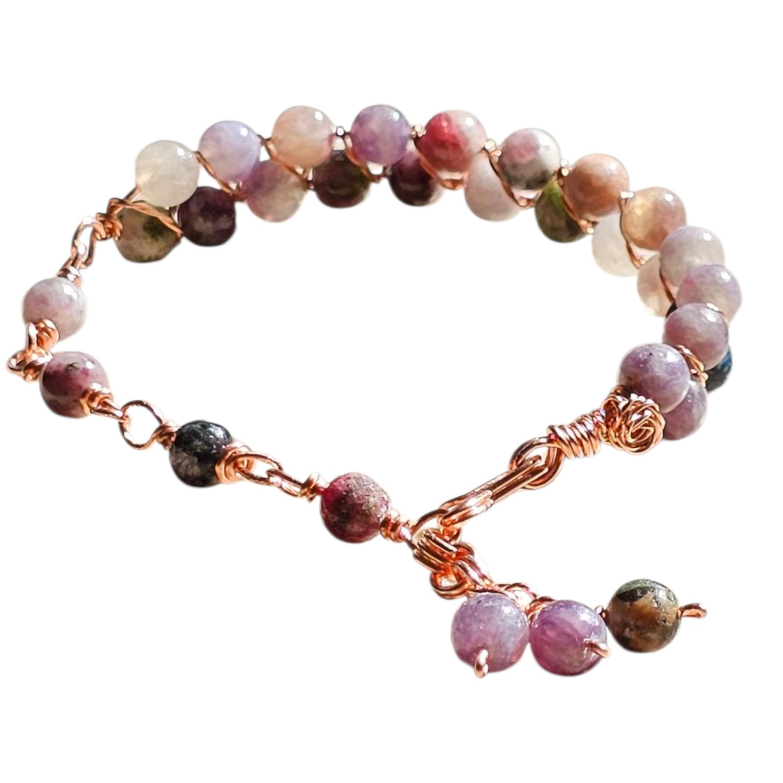 Tourmaline Crystal Half Bangle Made With Copper Wire 7.8mm Beads