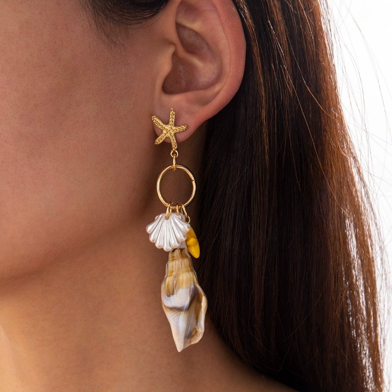 Women’s Boho Earrings Acrylic Conch Pendant Alloy Starfish Studs Fashion Jewelry