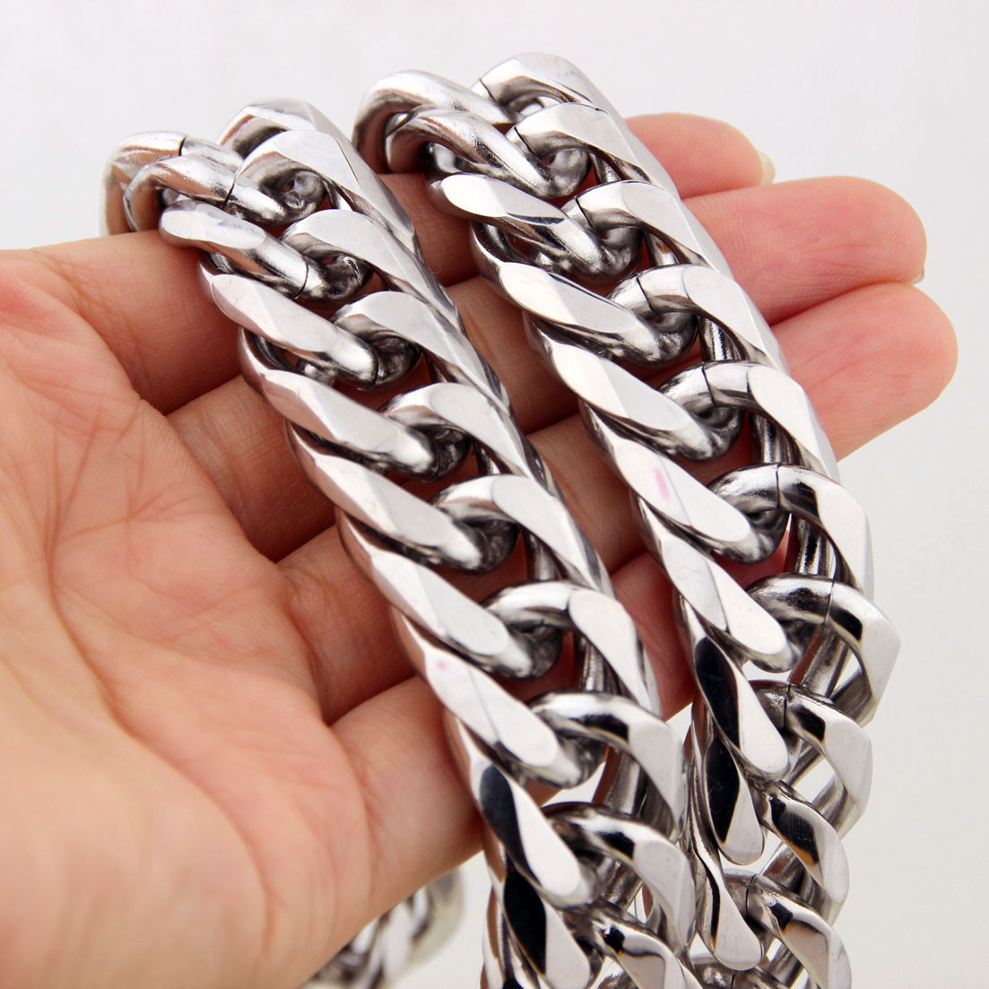 HEAVY Silver Cut Curb Cuban Link Chain 316L Stainless Steel Men’s Necklace Hot