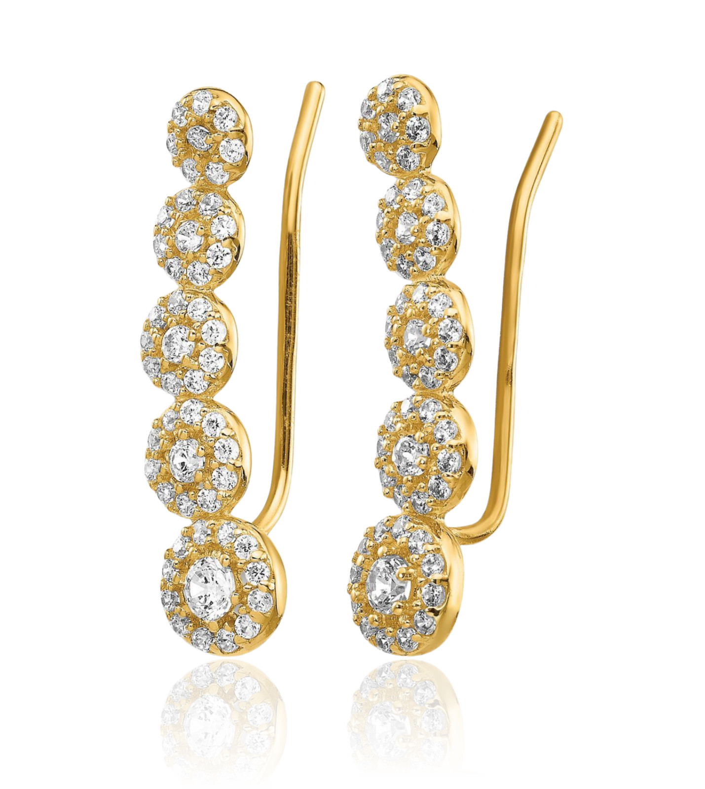 14K Solid Yellow Gold Cubic Zirconia Climber Earrings 22.25mm 7/8 inch Round