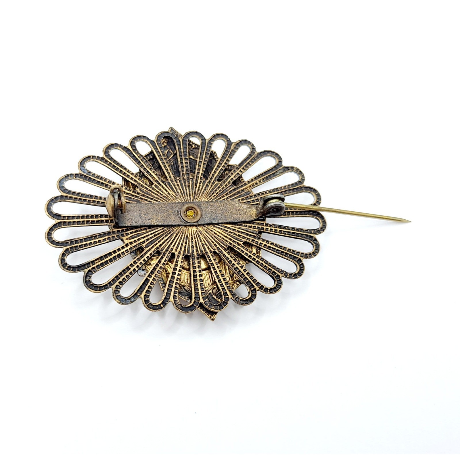 Vintage Cameo Brooch: Victorian Revival Goldtone Leaf Brooch