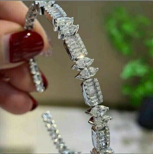 8Ct Marquise Cut Simulated Diamond Women’s Bangle Bracelet 14k White Gold Plated