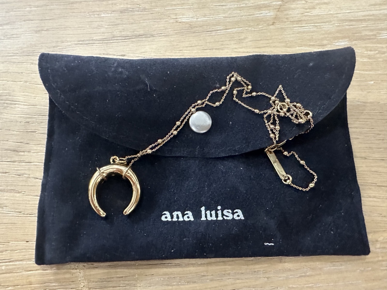 Ana Luisa Gold Vermeil Crescent Moon Horn Necklace Pendant Beaded Chain + BONUS